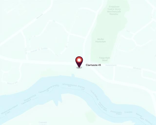 A map showing the location of Clarastrasse 45 in Basel, Switzerland, specifically highlighting the area near the Rhine river.